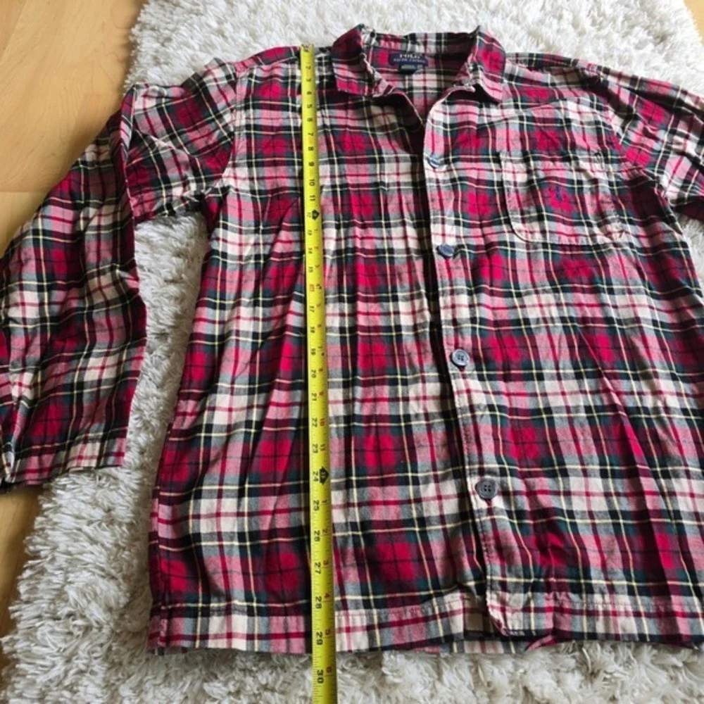 Polo Ralph Lauren Red Plaid Flannel Pajama Sleep Shirt Womens Sz M Long‎ Sleeve